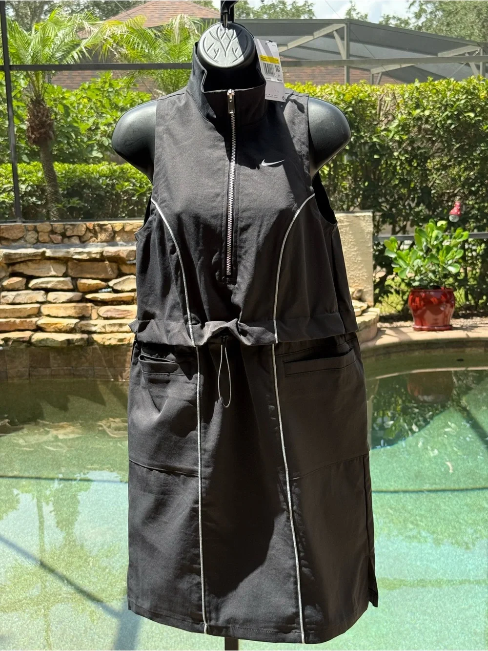 Nike Womens Woven Half Zip Bungee Waist Sporty Dress Black FN2286-010 Size S